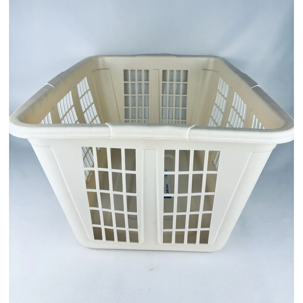 Vintage Rubbermaid Laundry Basket 2965 Tan Almond Hamper Rectangular Plastic Y2K
